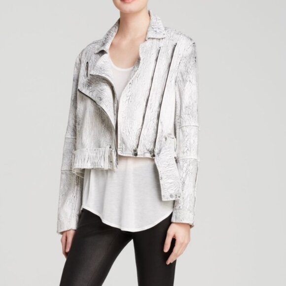 Helmut Lang Jackets & Blazers - Helmut Lang White Denim Lightning Biker Moto Jacket